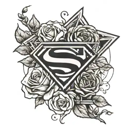 A Tattoo Design Combining Roses And Superman In A Yin And Yang Symbol