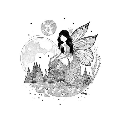 Woman Fairy Dainty Moon With Forest And Woodland Creatures Cozy