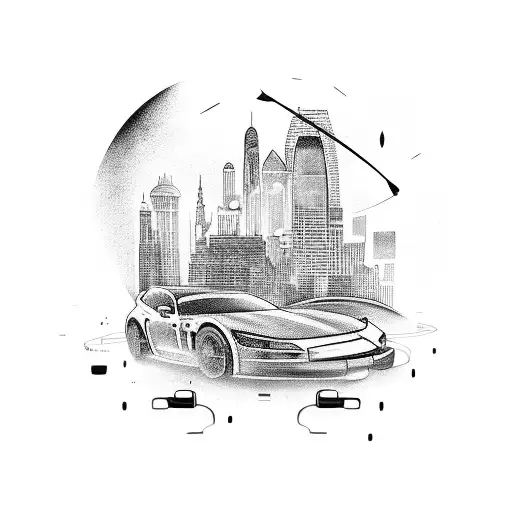 A Sleek And Powerful Sports Car Racing Through A Vibrant Cityscape At Night