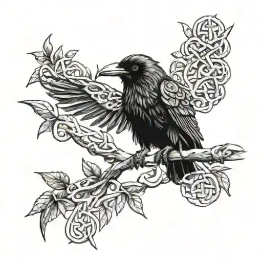 A Mystical Raven Perched On A Branch With Intricate Celtic Knotwork In The Background
