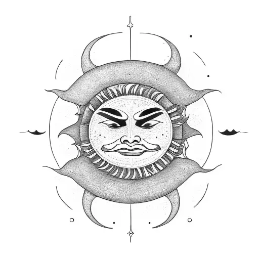Sun And Moon At Once With A Visage On Each One