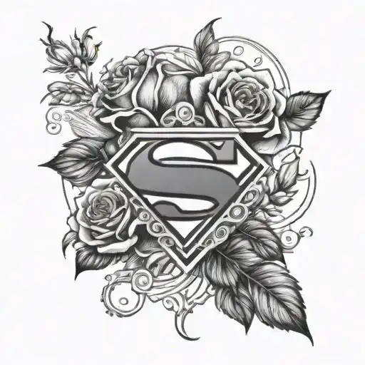 A Tattoo Design Combining Roses And Superman In A Yin And Yang Symbol