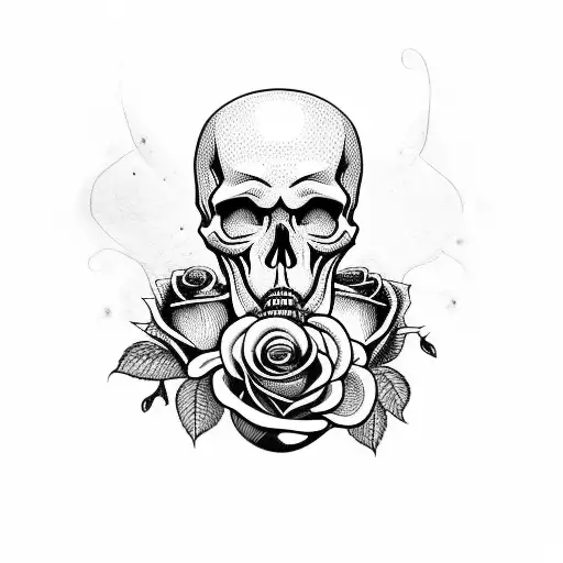Skull With Rose In Mouth With A Top Hat