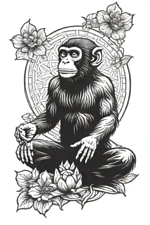 Simple Tattoo Of A Meditating Monkey That Looks At Peace Of Mind And Happy