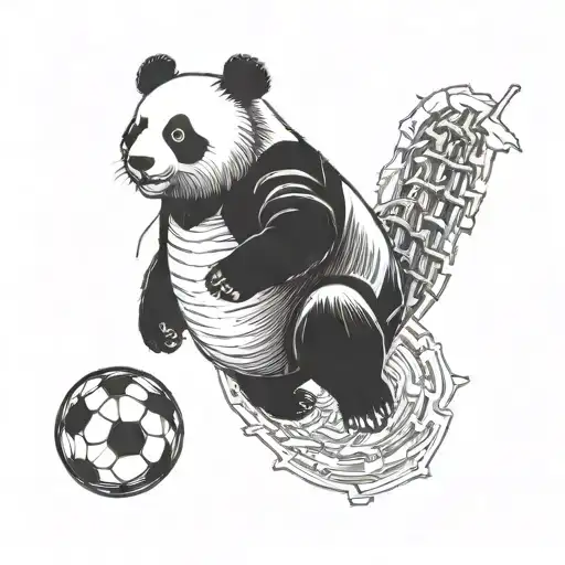 A Panda Kicking A Soccer Ball Breaking Free From Chains