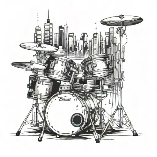 A Futuristic Cyberpunk Cityscape With A Drum Set Integrated Into The Skyline