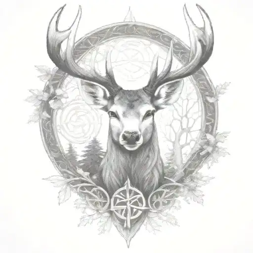 Celtic Deer Head With Trees