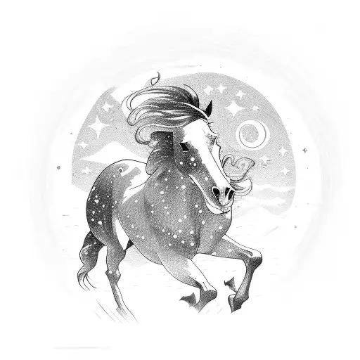 A Majestic Horse Galloping Under A Starry Night Sky