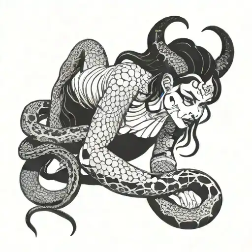 A Demon Woman Tangled With A Snake