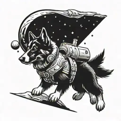 Space Theme With Cartoon Spaceship With A Australian Sheppard Spacedog Exploring Space