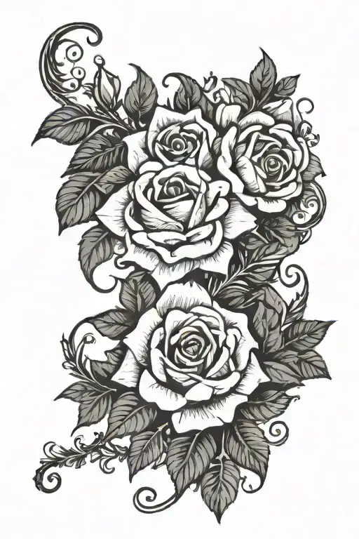 A Stripe Or Vine Coming Out From Behind The Ear Ending At The Shoulder With Roses At The End