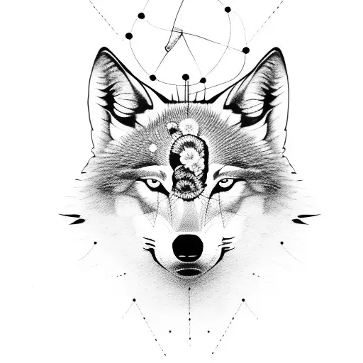 Minimalist Wolf With Streaks And Roses Around It