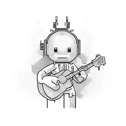 A Pixelated Video Game Character Playing A Guitar