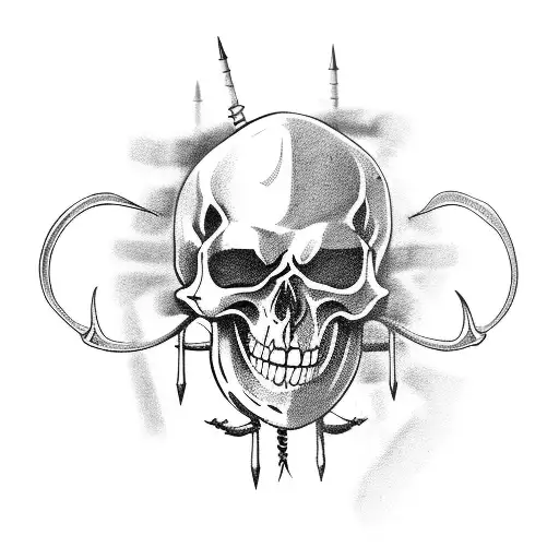 A Sword Piercing Several Smaller Skeletons