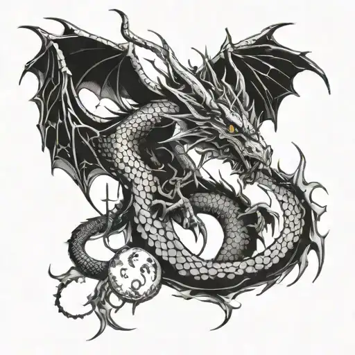 A Large Dragon Intertwined With The Phases Of The Moon On The Back