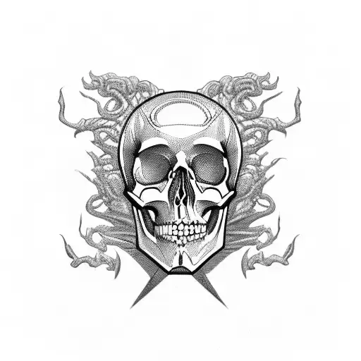 A Skull Of Hades Surrounded By Intricate Greek Mythology Symbols