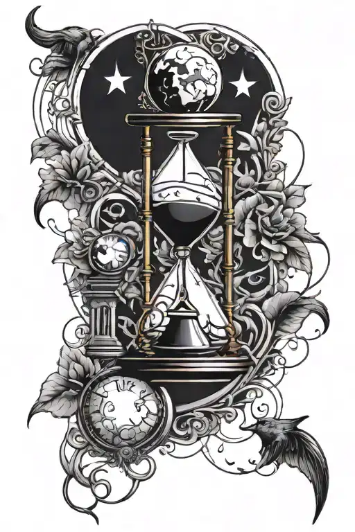 Penelope Intertwined With Hourglass And Moon Merging Together