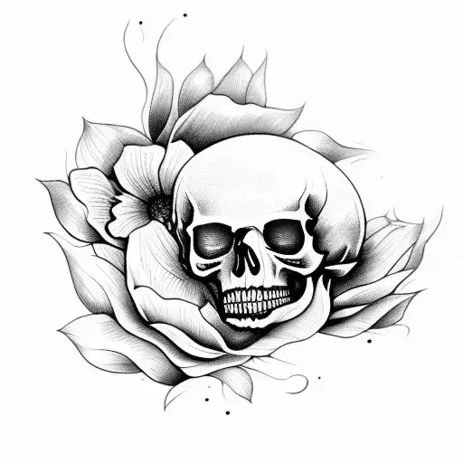 Flowers Wrapped Around A Moon With A Skull