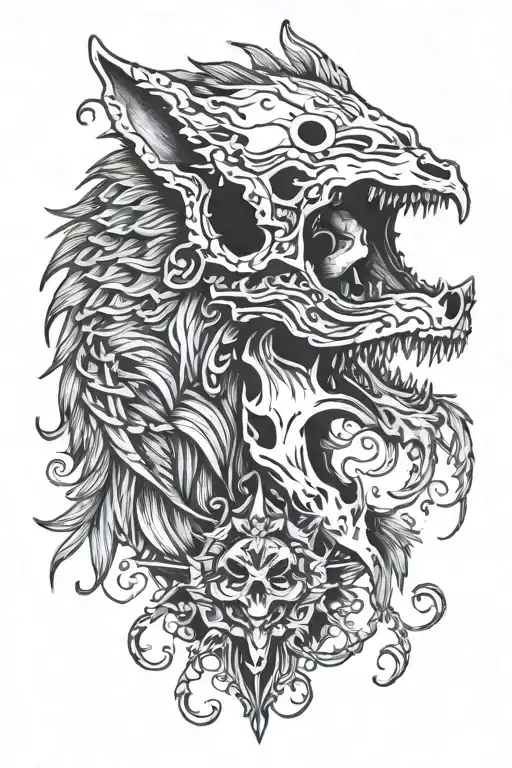 Aquarius Feathered Dead Wolf Skull Wearing