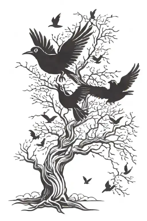 Birds Flying From A Tree
