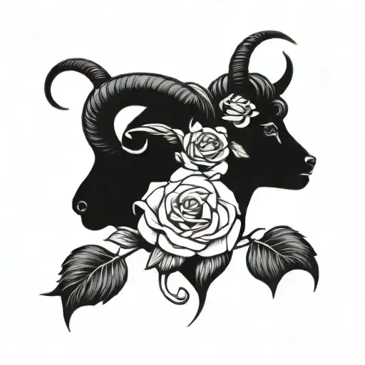 Dark Art Zodiac Sign Aries As A Woman With Black Horns And Rose