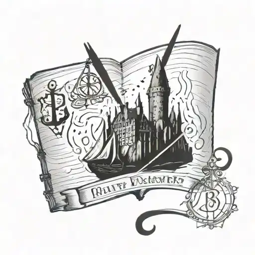 A Harry Potter Themed Tattoo Featuring The Marauder's Map And The Deathly Hallows Symbol