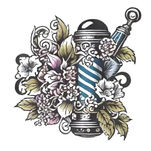 A Barber Pole Intertwined With A Vine Of Colorful Flowers