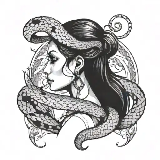 A Dark And Mysterious Woman With A Snake Wrapped Around Her