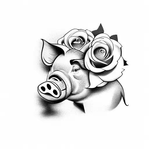 Pig With Rose In Mouth
