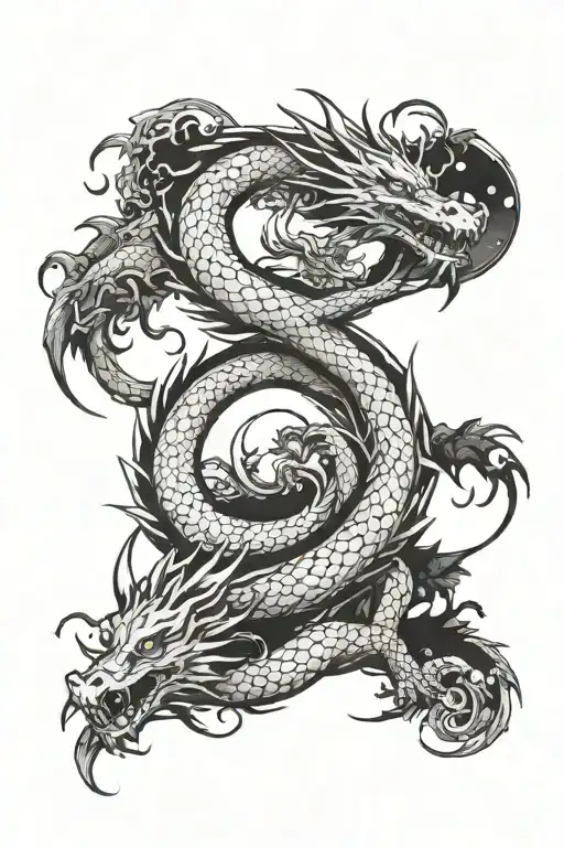A Dragon Intertwined With Yin Yang Symbol In A Mystical Forest Setting