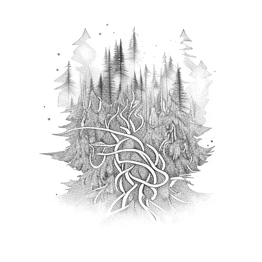 A Mystical Forest With Harry Potter Spells Intertwined In The Trees