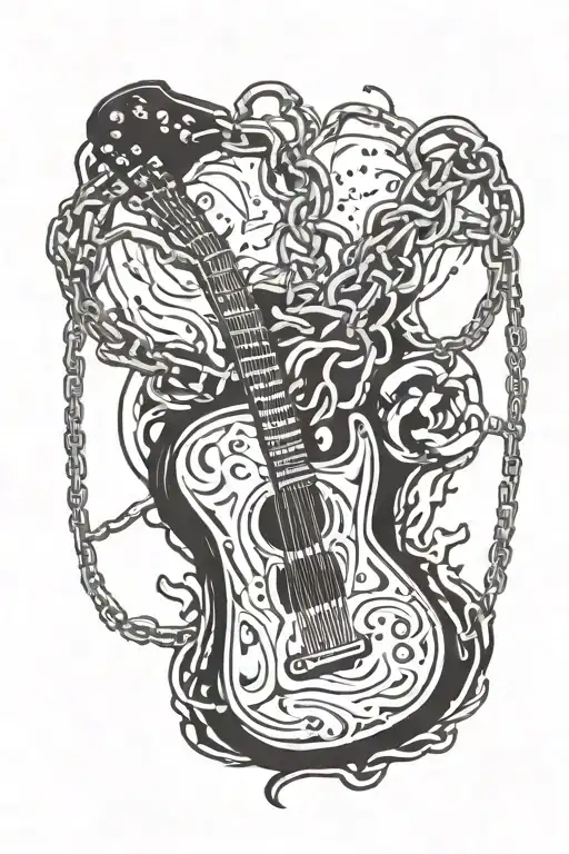 A Guitar Breaking Through Chains Symbolizing Breaking Free From Depression And Anger