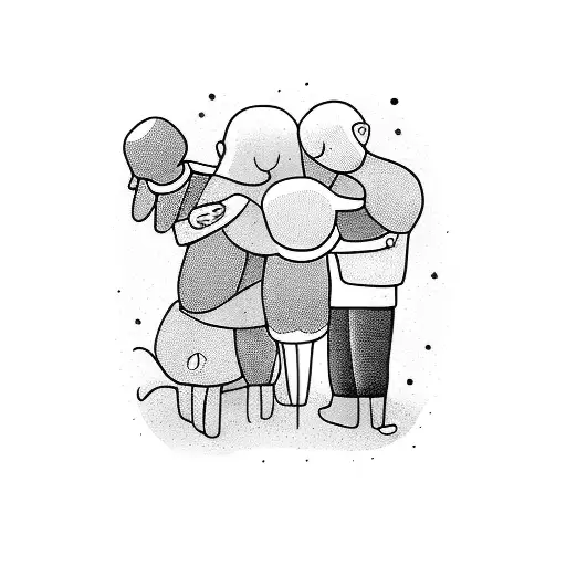 A Family Hug With Four Person And One Dog