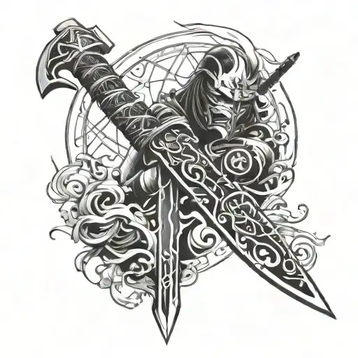 Katana And Battle Axe Crossed