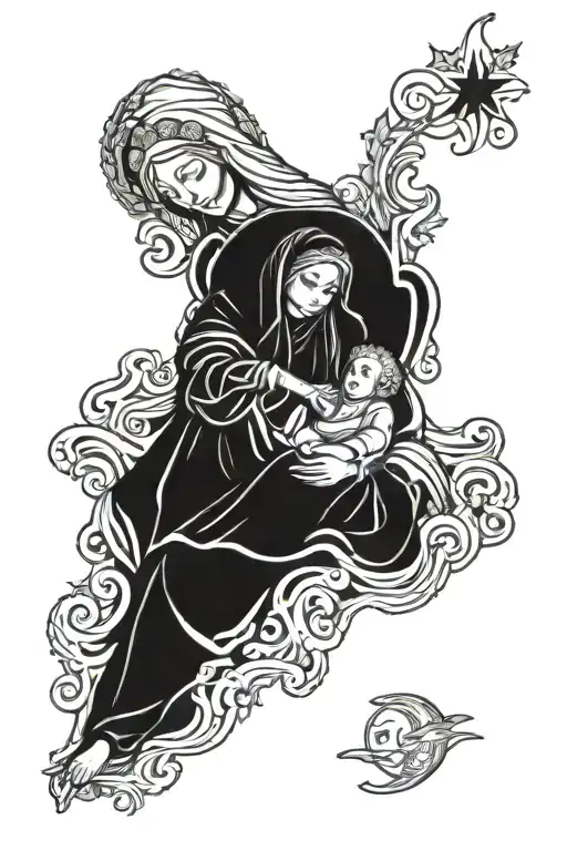 Mother Of God And God Watching From The Sky Full Sleeve