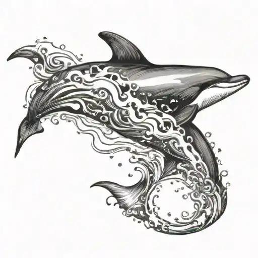 Waves In The Background Of A Dolphin Jumping