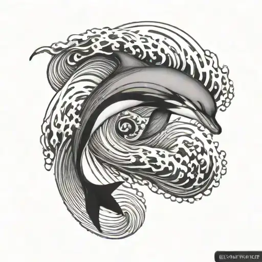 Waves In The Background Of A Dolphin Jumping At You