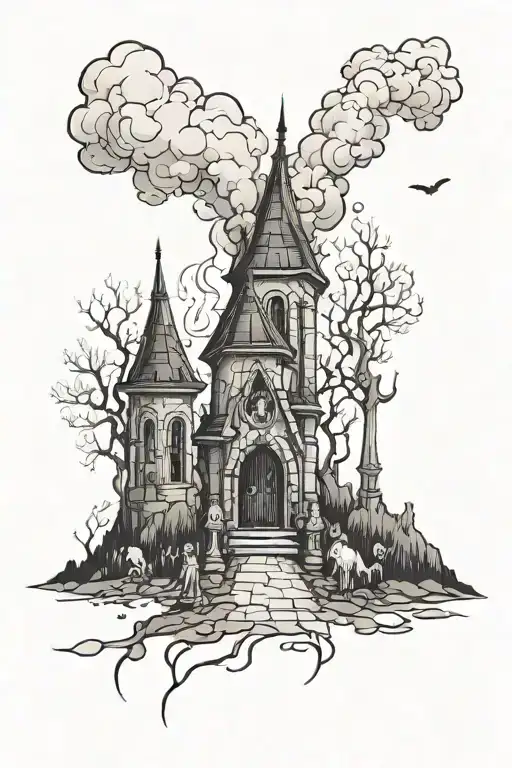 Gothic Graveyard Crying Child Walking Towards With Smoke