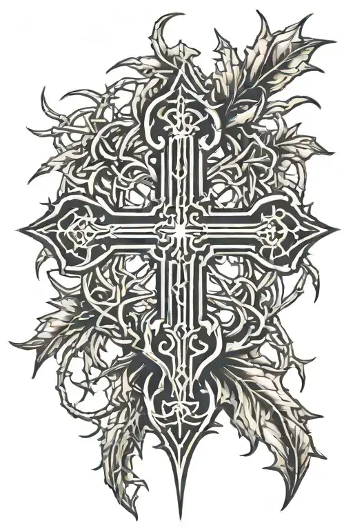 A Christian Cross With Thorns Wrapped Around It