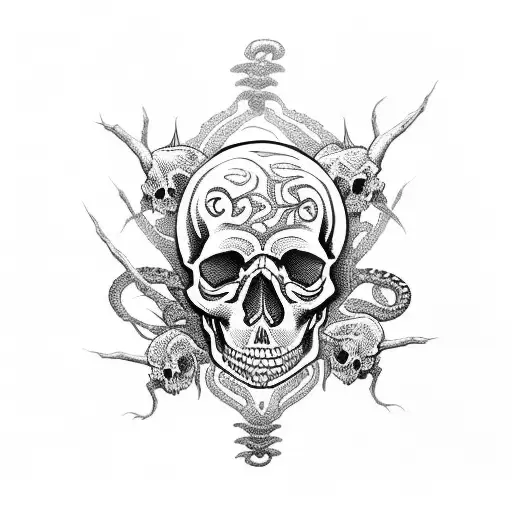 Skull With Snakes And Bugs
