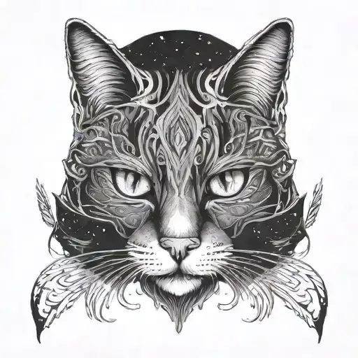 An Intricate Design Of A Cat's Face Morphing Into A Galaxy