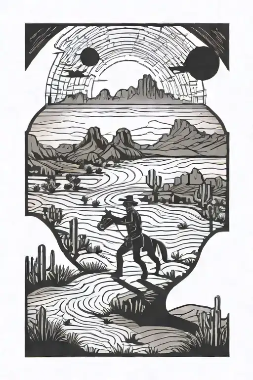 Line Dancing Silhouette With A Western Desert Landscape Background