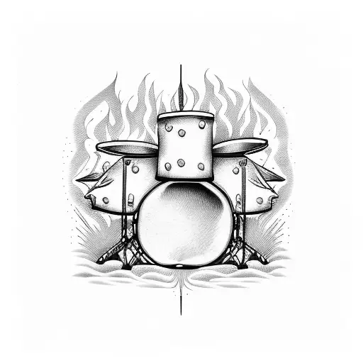 Drums On Fire With Blue And Red Flames