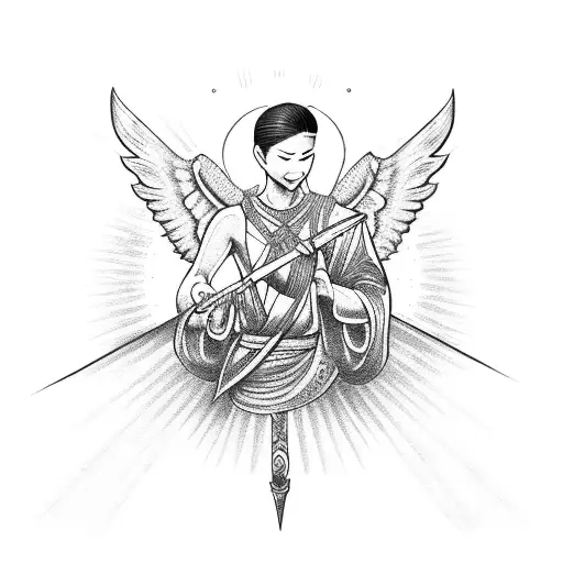 Philippine Sun With Angel Holding Sword