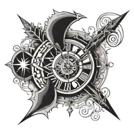 Guided By Time Arrow Going Vertical Tattoo Design