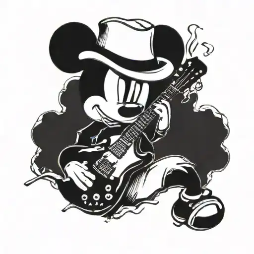 A Smoking Guitar With Mickey Mouse Ears And A Michael Jackson Hat