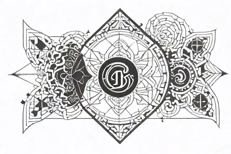 A Geometric Design Incorporating The Symbols For Both Virgo And Scorpio In Blackwork Style