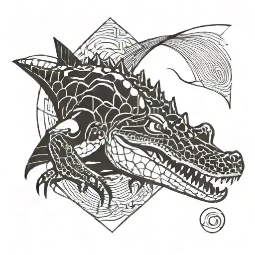 An Abstract Interpretation Of A Crocodile Using Bold Lines And Shapes