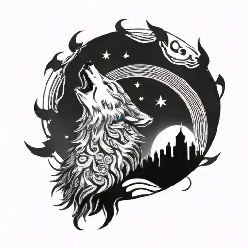 A Wolf Howling At The Moon With Musical Notes Swirling Around It