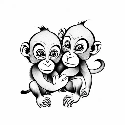 Two Baby Monkeys Holding Hands With Tails Combined Into A The Shape Of A Heart